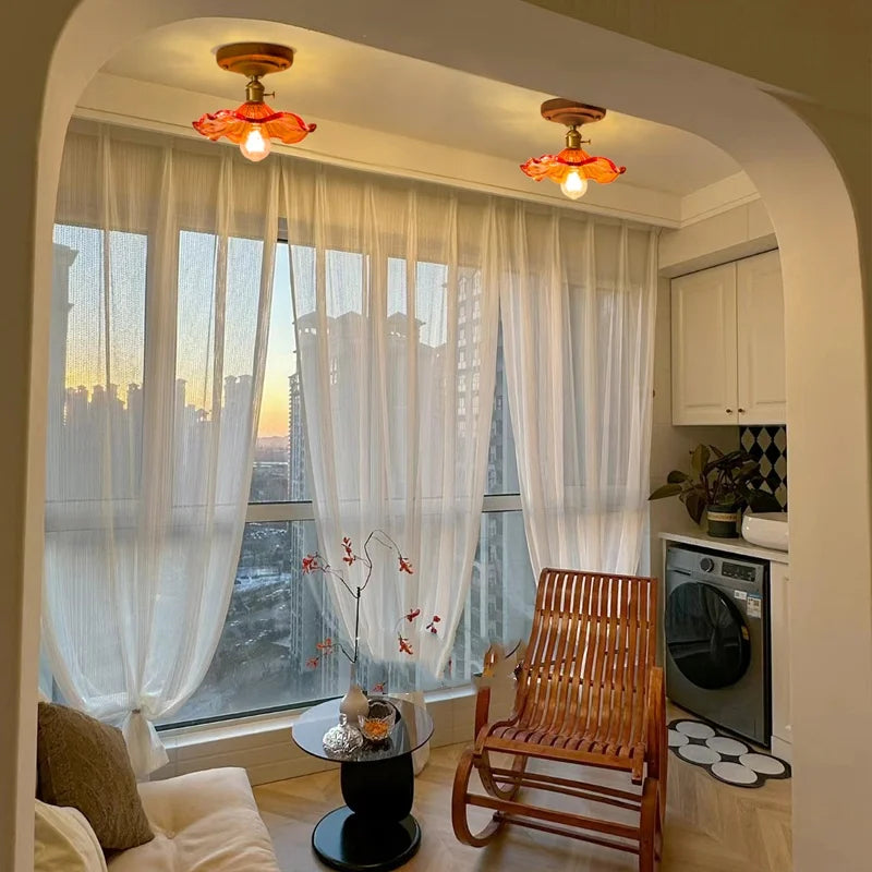 Afralia™ Green Glass LED Ceiling Lamp Nordic Wood Copper Ceiling Lights