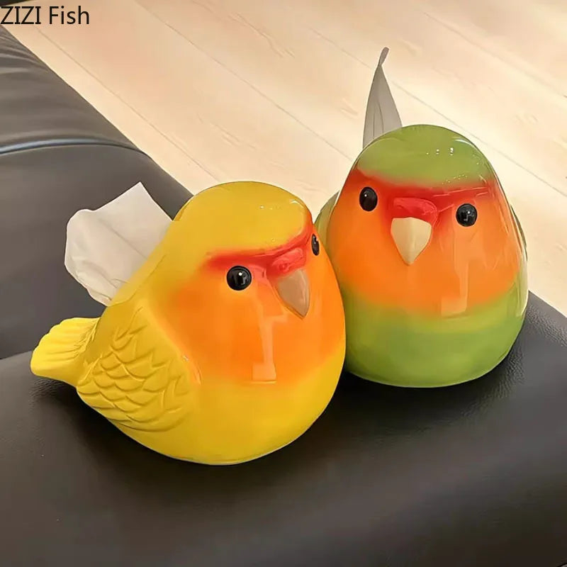 Afralia™ Cartoon Parrot Ceramic Tissue Box: Creative Desk Decoration & Paper Towel Case