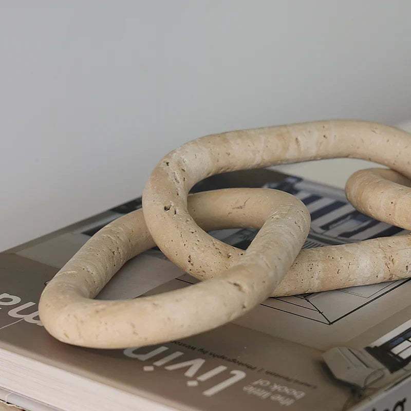 Rustic Travertine Marble Chain Link Decor Objects for Coffee Table and Bookshelf by Afralia™