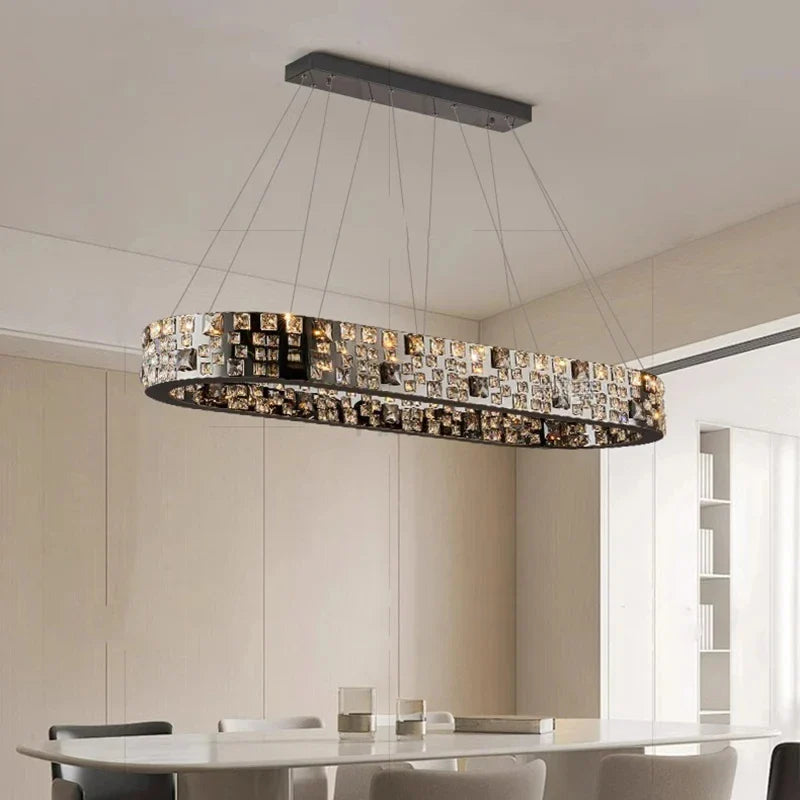 Afralia™ Black Crystal Chandelier Pendant Light for Dining & Living Room