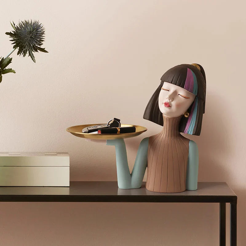 Afralia™ Modern Girl Resin Tray: Creative Storage Statue & Desktop Decoration