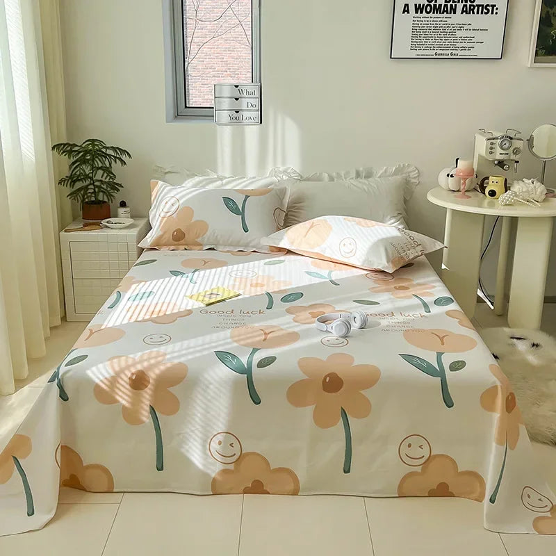 Afralia™ Tropical Plants Print Cotton Double Bed Sheet for Soft & Comfortable Sleep