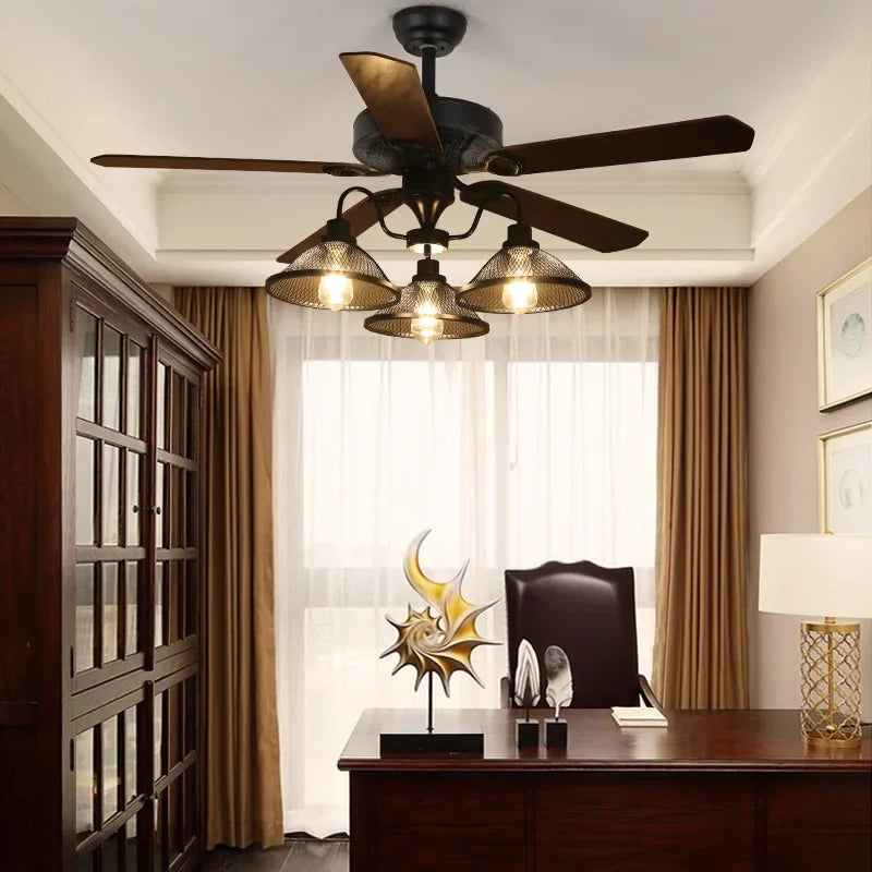 Afralia™ Rustic Industrial Chandelier Fan with Remote Control and 3 Lights