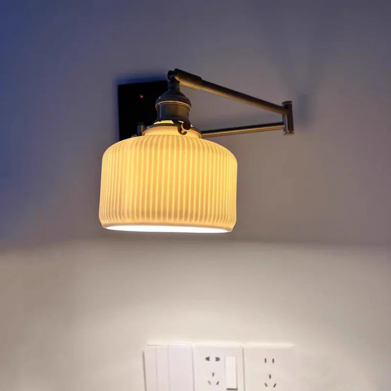 Afralia™ Wood Swing Arm LED Wall Lamp with Rotatable Shade & Pull Chain Switch