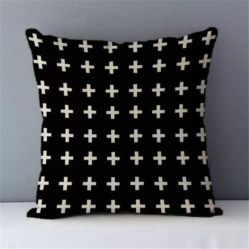 Nordic Geometric Black & White Linen Cushion Cover 45x45cm for Home Decor by Afralia™