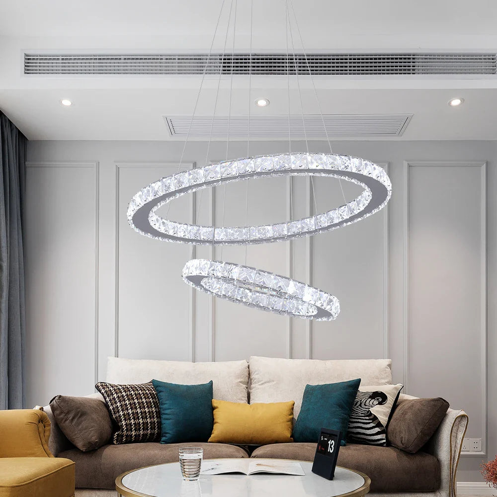 Afralia™ Crystal Ring Chandelier Pendant Light for Living Dining Room