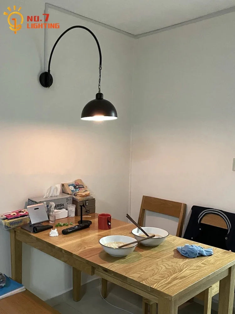 Afralia™ Rotatable Black Wall Lamp LED E27 Swing Arm Long Pole Industrial Design