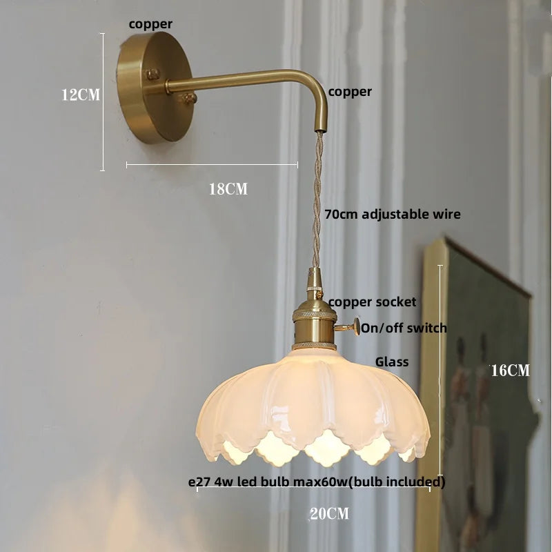 Afralia™ Clear Glass LED Wall Light with Pull Chain Switch