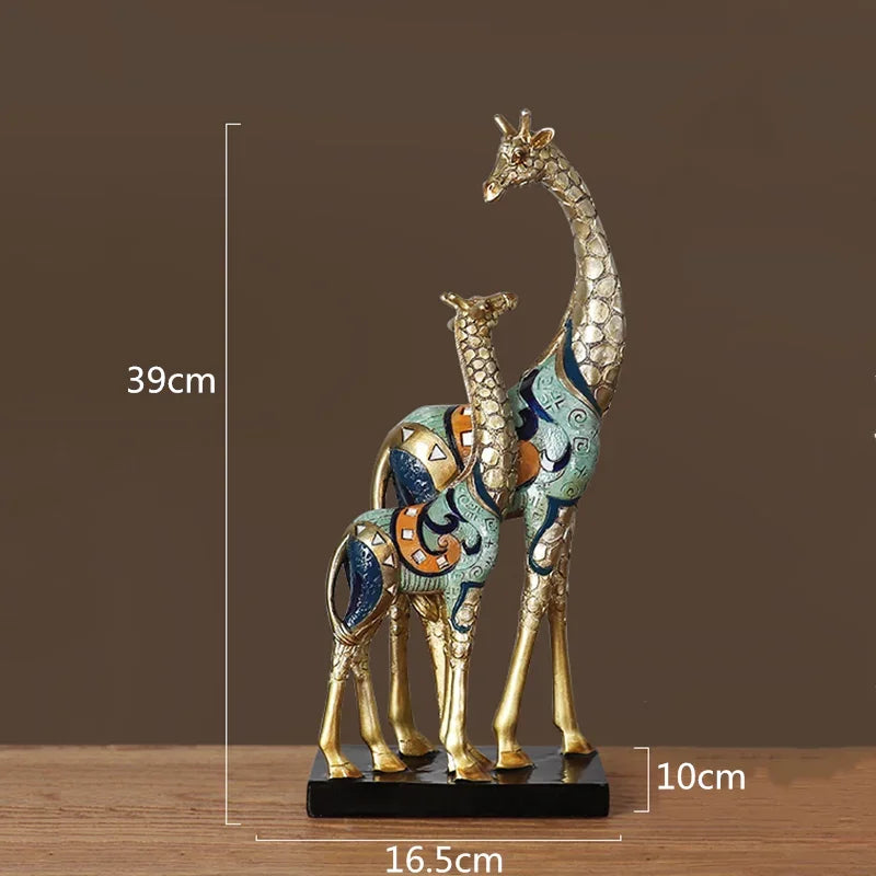 Afralia™ Giraffe Mother and Child Painted Sculpture - Modern Home Decoration Golden Ornament