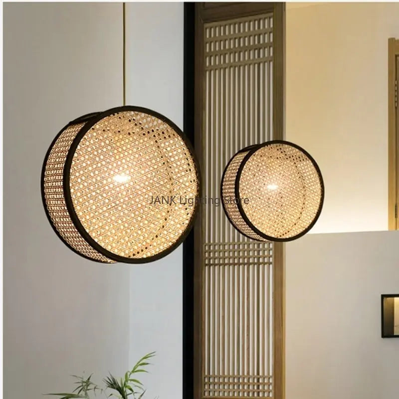 Afralia™ Bamboo Core Rattan Chandelier LED Suspension Lamp for Home Decor Lighting