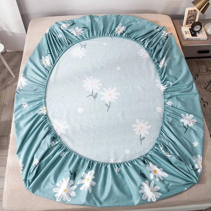 Afralia™ Fashion Flowers Print Cotton Fitted Sheet Single Piece Queen Size, Soft Pink Bed Linen
