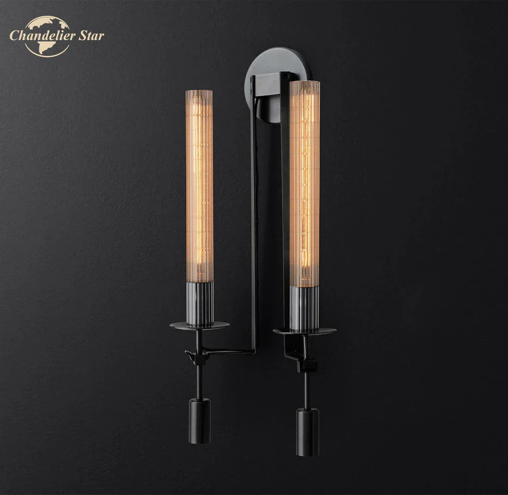Afralia™ Glass Double Sconce LED Wall Light Retro Fixture Lighting