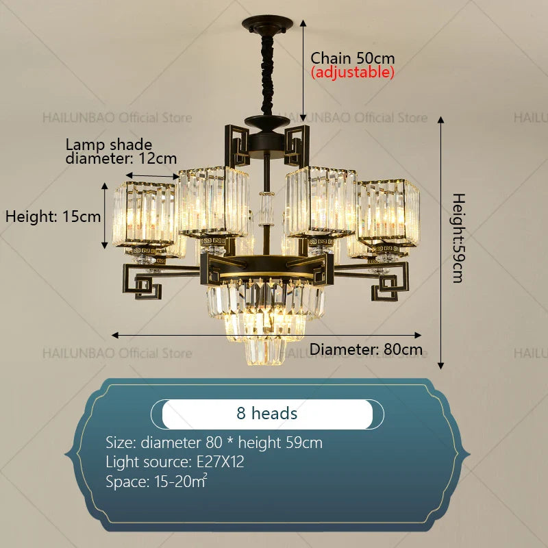 Afralia™ Zen Crystal Chandelier - Luxury Chinese Style Lighting for Home, Study, and Teahouse