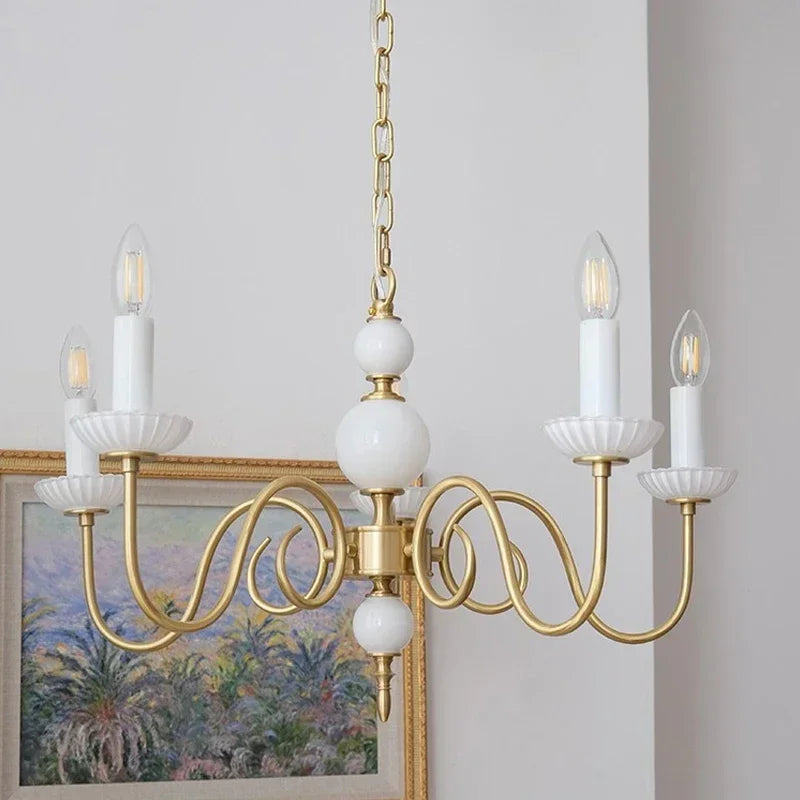 Afralia™ Cream White Led Chandeliers, Retro Copper Pendant Light for Home Decor