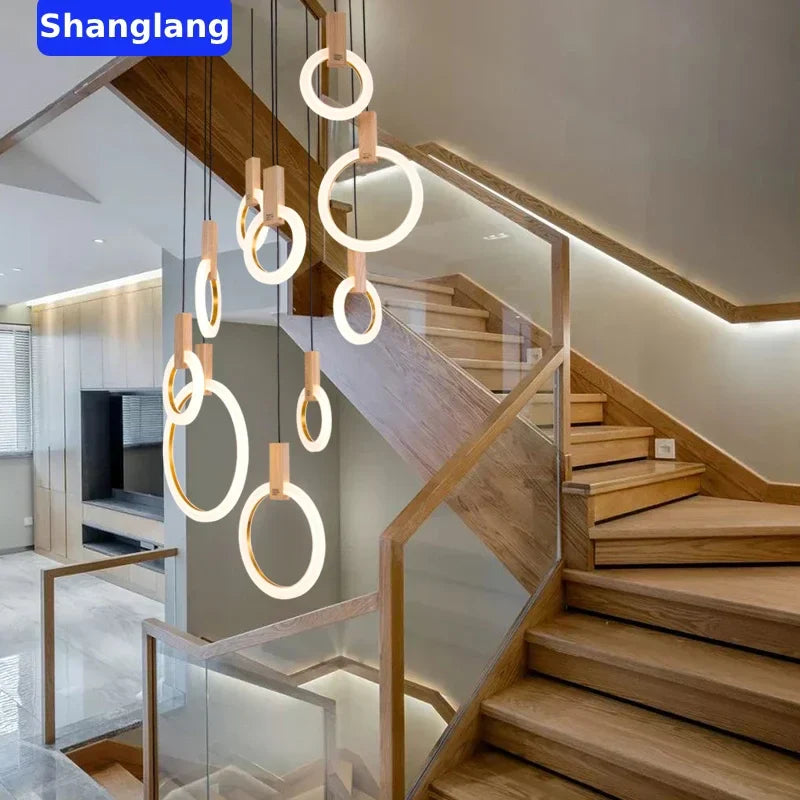 Afralia™ Modern Wooden LED Chandelier with Acrylic Ring for Living Room Lighting