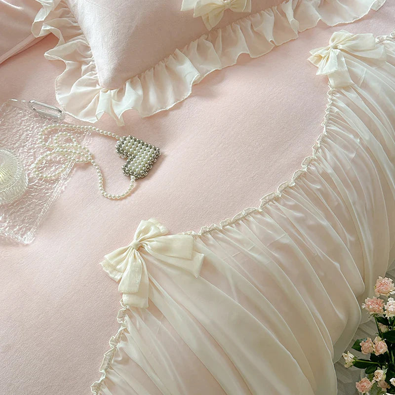 Afralia™ French Princess Lace Ruffles Bedding Set with Velvet Duvet Cover