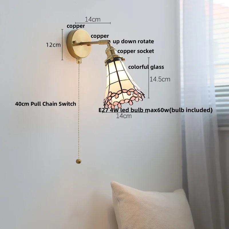 Afralia™ Flower Glass LED Wall Sconce with Pull Chain Switch for Stair, Living, Dining Room