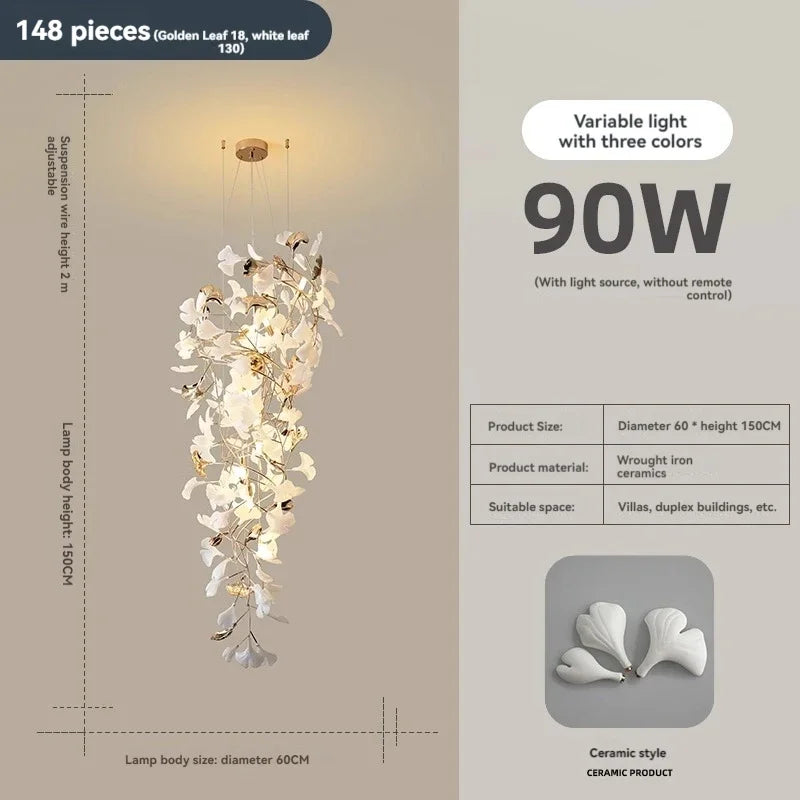 Afralia™ Ginkgo Leaf Chandelier for Luxury Staircase & Lobby, Designer Duplex Lighting