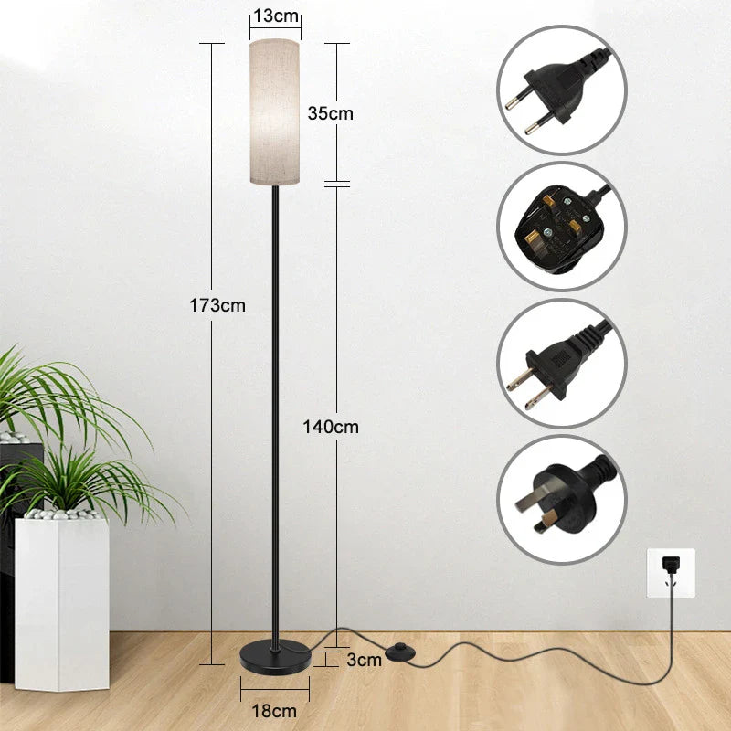 Afralia™ Nordic Cloth Lampshade LED Floor Lamp for Indoor Living Room Decor