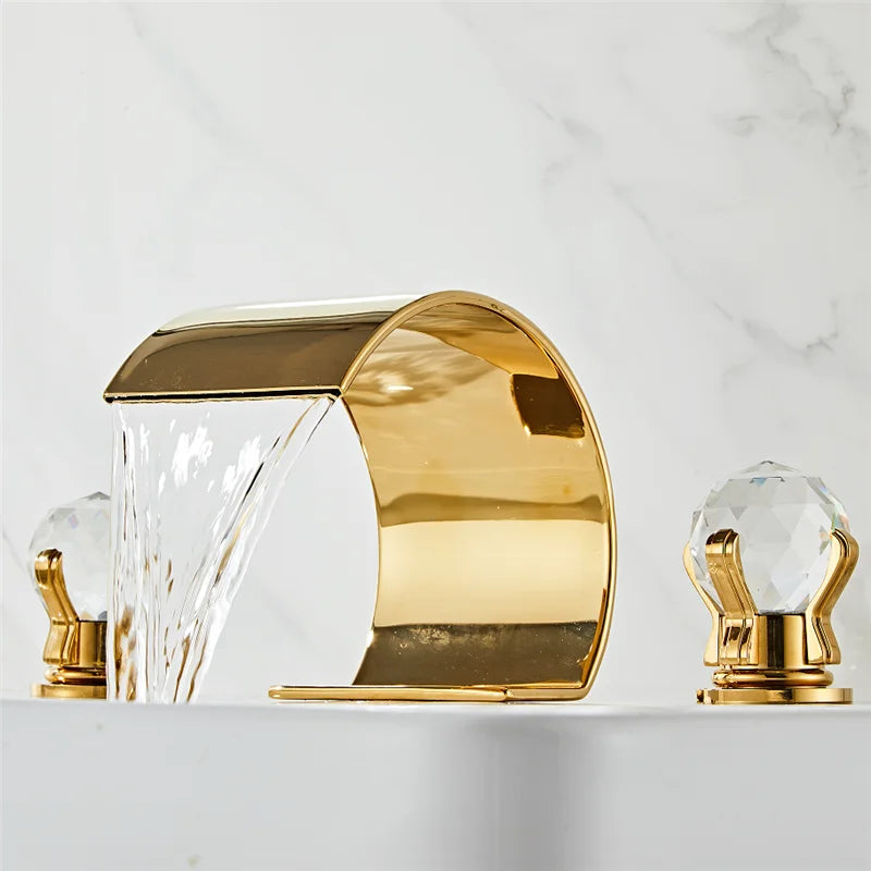 Afralia™ Gold Crystal Handle Bathroom Faucet - Widespread Brass Sink Tap