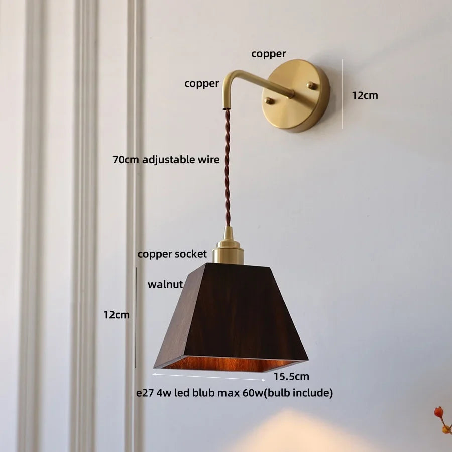 Afralia™ LED Copper Wall Light with Adjustable Wood Walnut Design