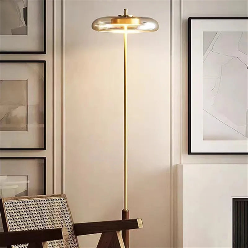 Afralia™ Mushroom Lustre Glass Floor Lamp - Gold Metal Art Design