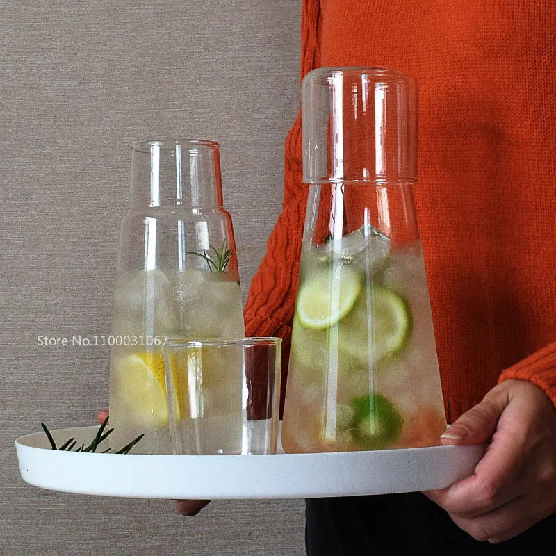 Afralia™ Clear Glass Bedside Water Carafe Set with Drinking Cup