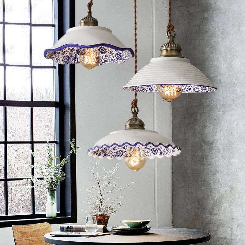 Afralia™ Chinese Style Porcelain Hanging Lamp for Clothing Store & Bedroom