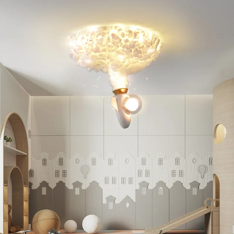 Afralia™ Modern Rocket Cloud LED Pendant for Kids' Bedroom Study Nursery Jet Chandelier