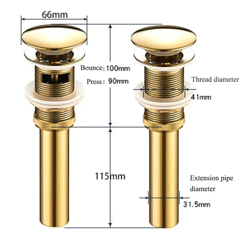Afralia™ Gold Large Round Bathroom Pop-up Drain for Copper Washbasin Sink