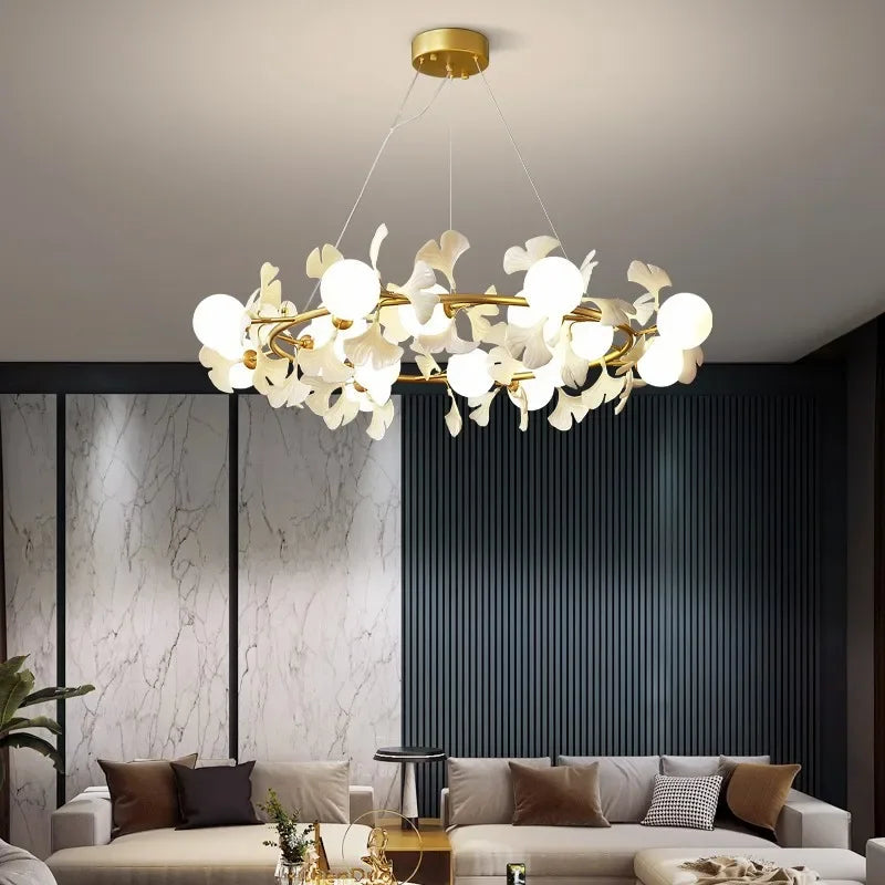 Afralia™ Gingko Leaf Branch LED Ceiling Chandelier for Modern Living Room and Bedroom