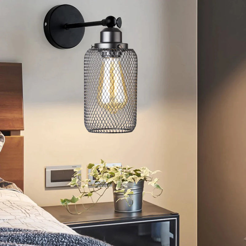 Afralia™ Retro Industrial Wall Lights with Wrought Iron Wind Net Shade and LED E27 Bulb