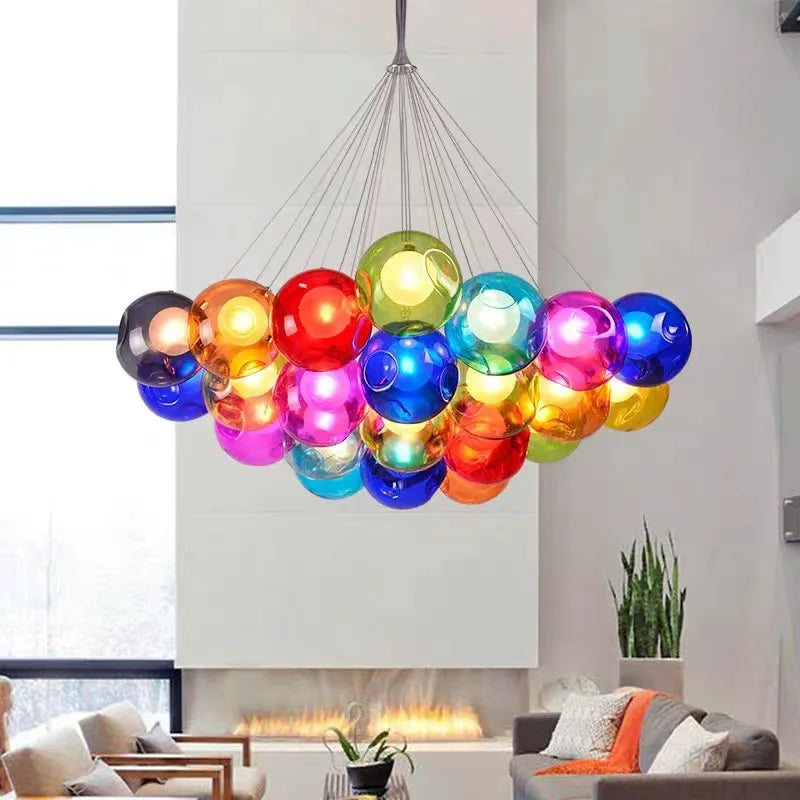Afralia™ Nordic LED Stained Glass Lamp Multi Bubble Chandelier for Kids Room