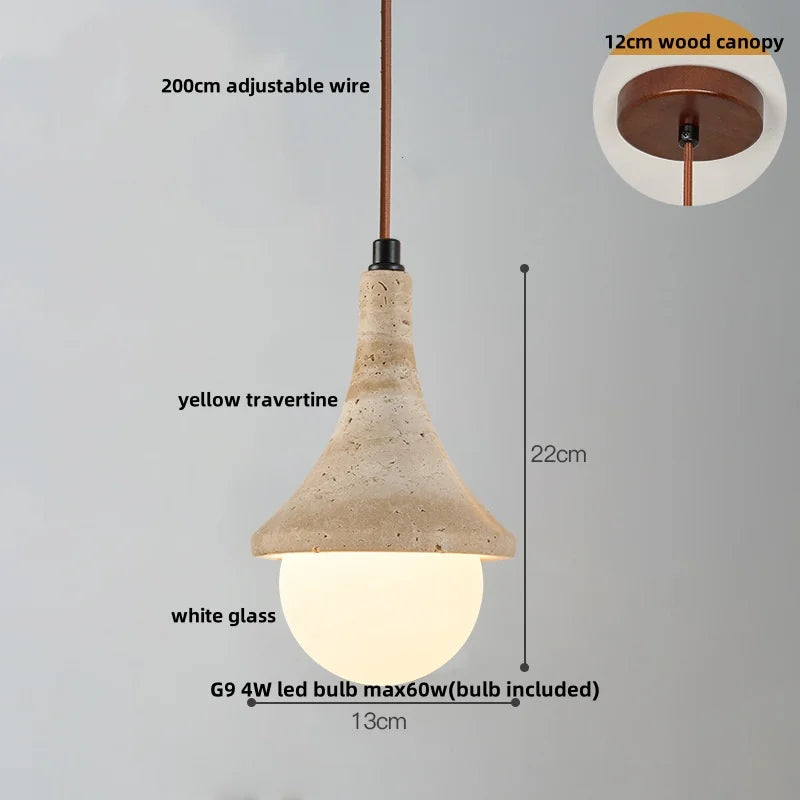 Afralia™ Nordic LED Pendant Lights Yellow Travertine White Glass Wood Hanging Lamp