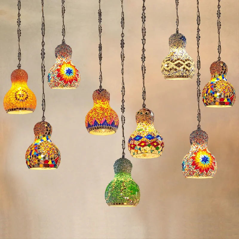 Afralia™ Turkish Mosaic Chandelier: Colorful Stained Glass Pendant Lamp