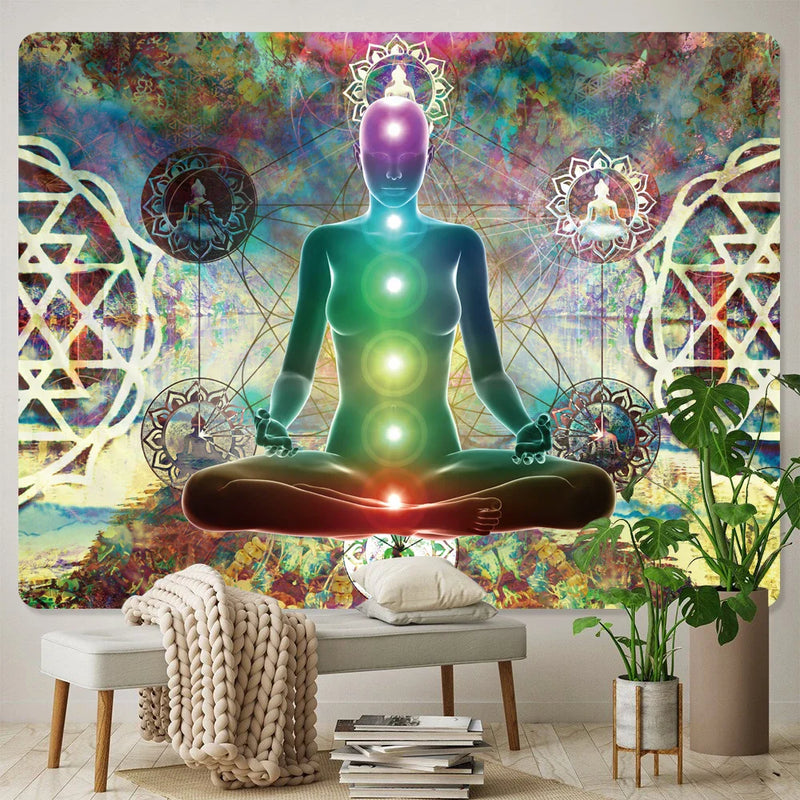 Afralia™ Chakra Psychedelic Tapestry: Boho Yoga Wall Decor & Room Hanging