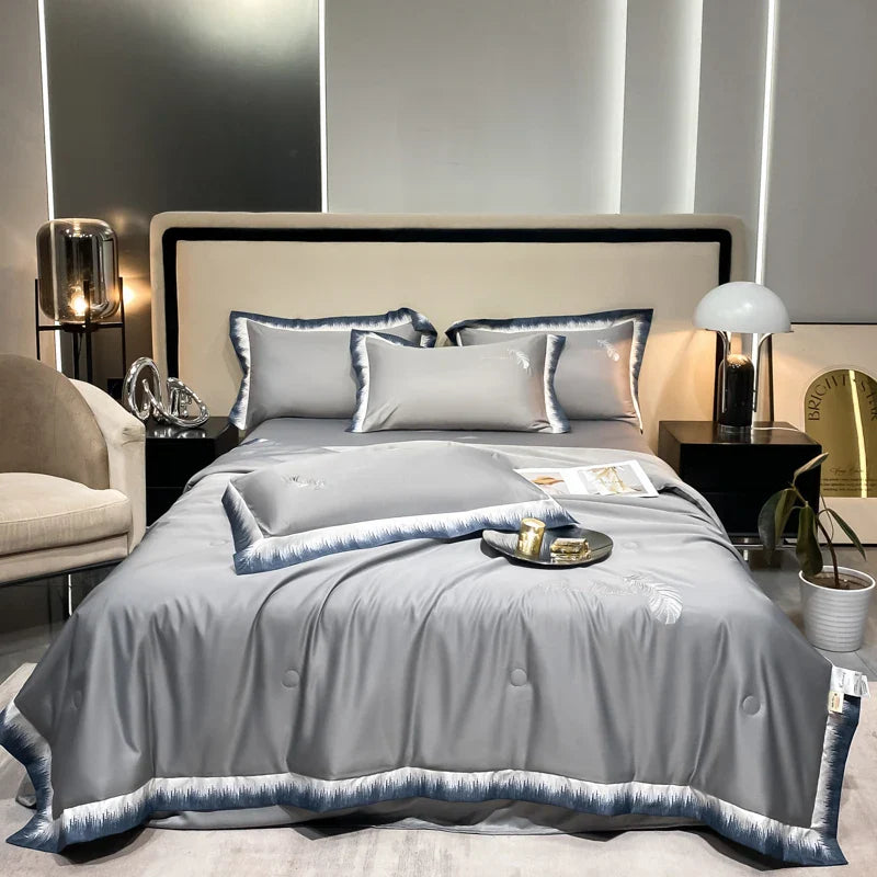 Afralia™ Feather Embroidered Comforter Set: Soft, Smooth, and Luxurious Bedding Collection