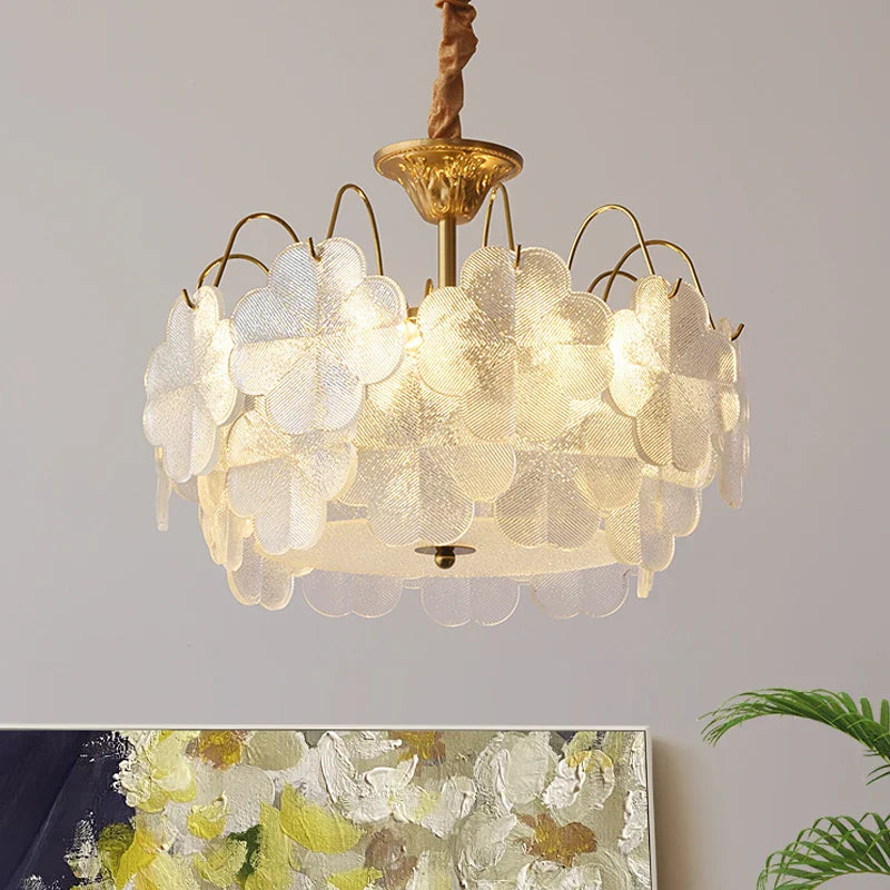 Afralia™ Modern French Style Flower Glass Chandelier Pendant Light for Living Room Bedroom Kitchen