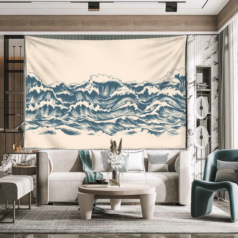 Afralia™ Minimalist Cartoon Wave Tapestry Wall Hanging for Bedroom Living Room