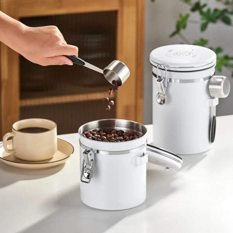 Afralia™ Stainless Steel Coffee Bean Storage Jug Vacuum Sealed Moisture-proof Cereals Organizer