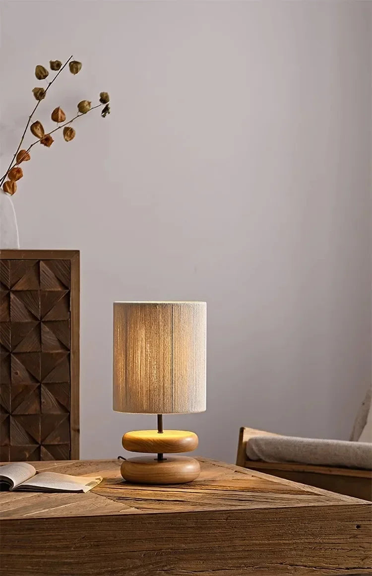 Afralia™ Walnut Wood Color Bedside Table Lamp - Solid Wood Living Room Study Retro Square Lamp