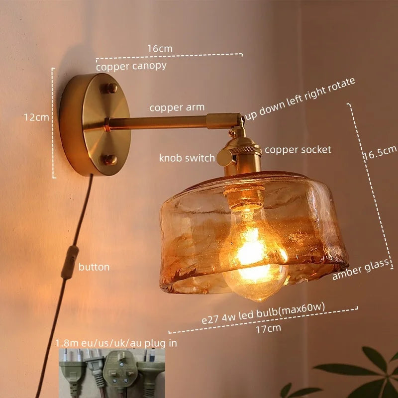 Afralia™ LED Copper Glass Wall Light: Modern Nordic Hallway Bedroom Lamp