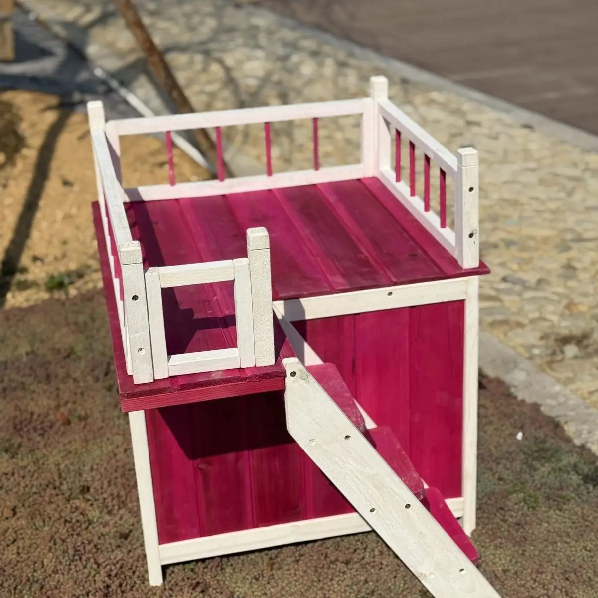 Afralia™ Wooden Pet Villa with Balcony Stairs for Cats and Small Dogs