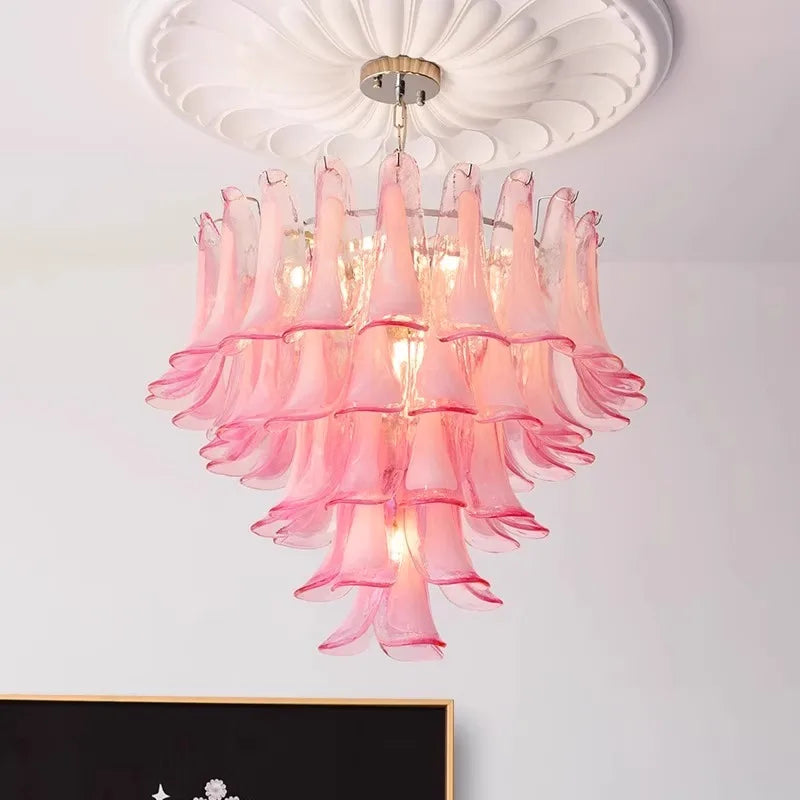 Afralia™ Pink Glass Ceiling Pendant Light, Luxury Nordic French Hanging Lamp for Living Room