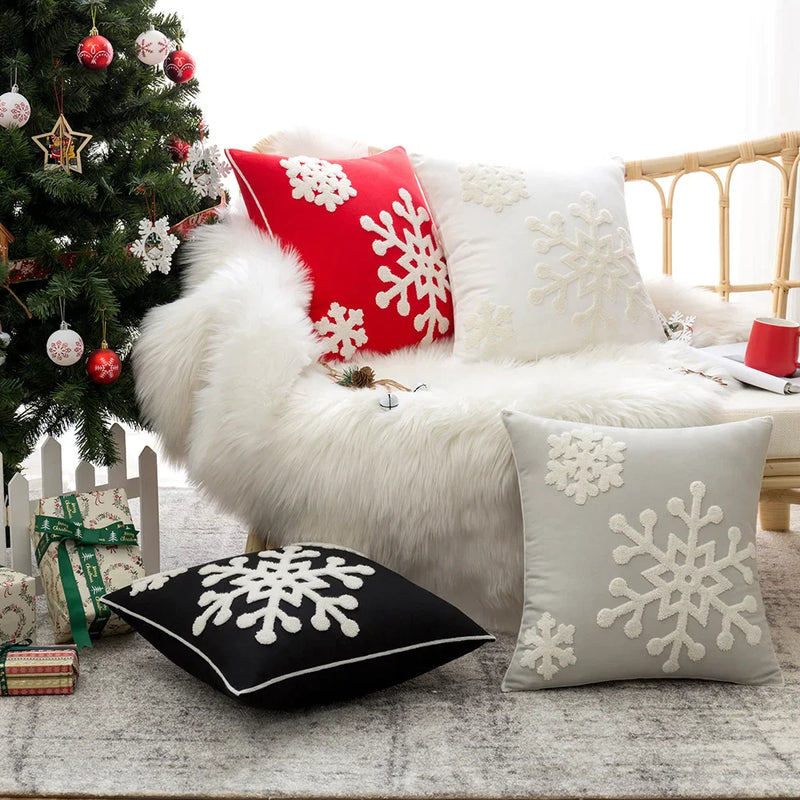 Afralia™ Christmas Snowflake Embroidered Cushion Cover 45x45cm for Home Decor & Noel Party