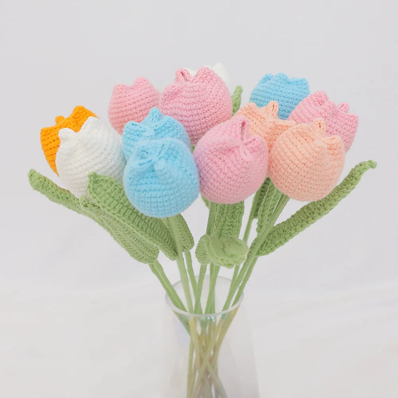 Afralia™ Handmade Knitted Crochet Tulips for Home Decor - Set of 1