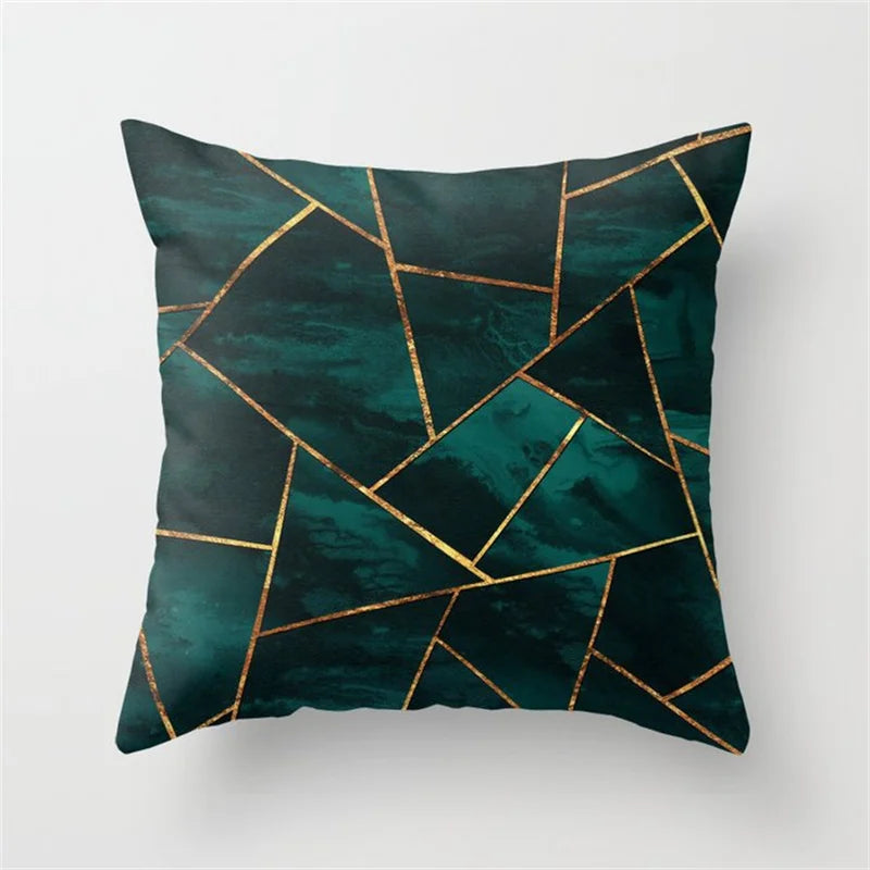 Afralia™ Teal Blue Geometric Pillow Cases with Plant Print Deer Animal Design