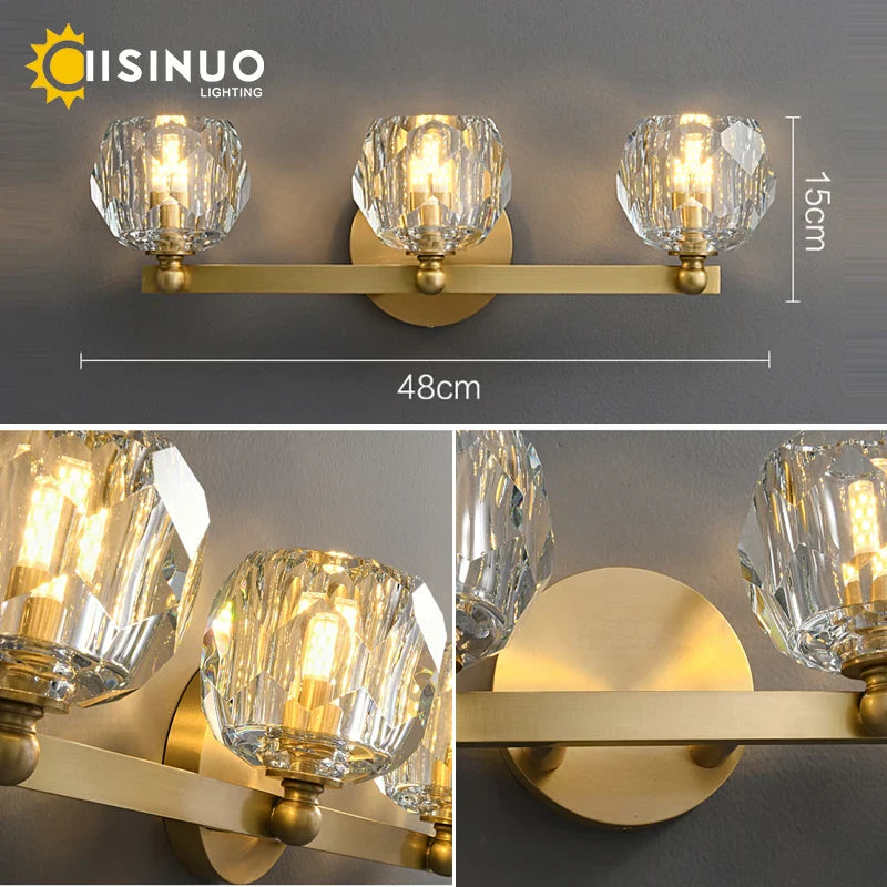 Afralia™ Gold Solid Copper Crystal Vanity Light Fixtures for Bathroom and Bedroom