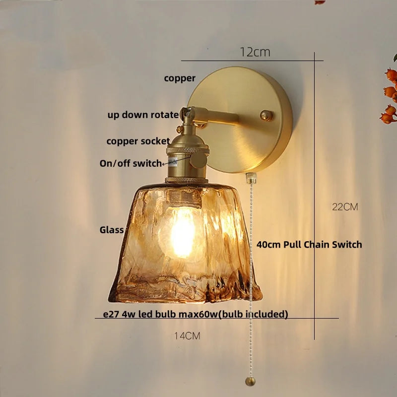 Afralia™ Amber Vintage LED Wall Light Fixture Up Down Rotate Pull Chain Switch