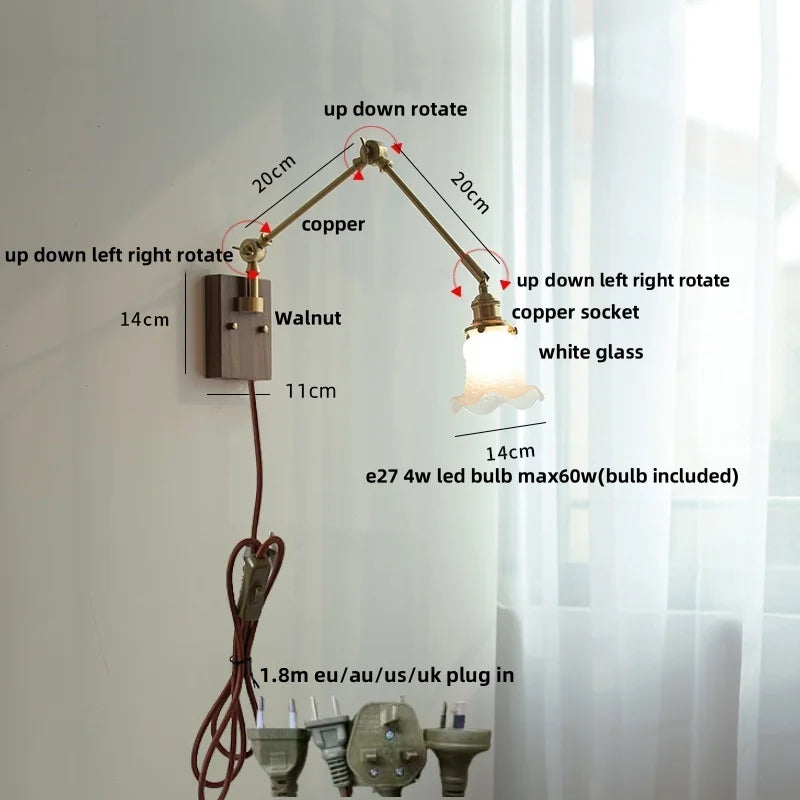 Afralia™ Pink Glass Wall Sconce with Rotatable Arms - LED Stair Light Fixtures